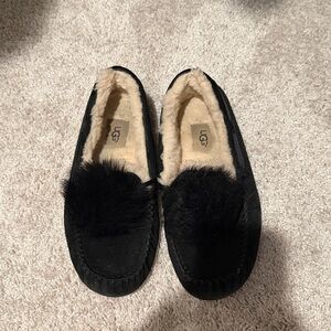 UGG Black Suede Fur Moccasins